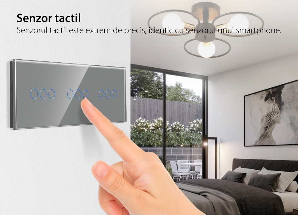 Intrerupator Triplu + Triplu + Triplu cu Touch din Sticla LUXION