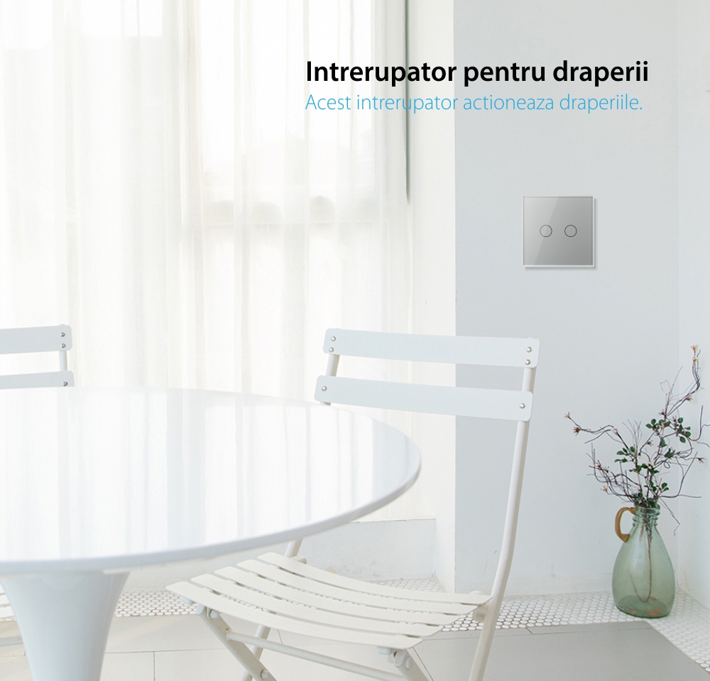 Intrerupator Draperie cu Touch LIVOLO din Sticla – Serie Noua