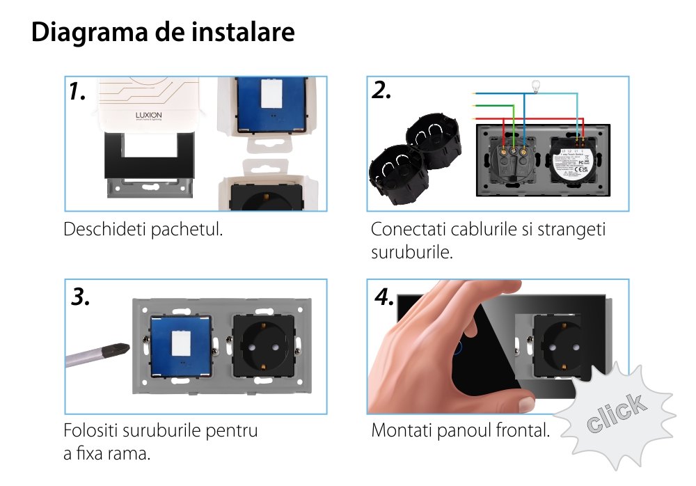 Intrerupator Simplu + Priza cu Rama din Sticla LUXION