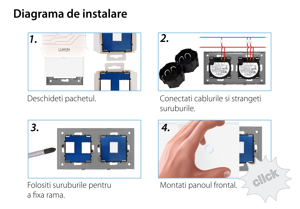 Intrerupator Dublu + Simplu cu Touch din Sticla LUXION