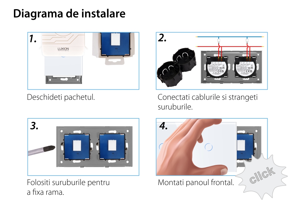 Intrerupator Simplu + Simplu cu Touch din Sticla LUXION