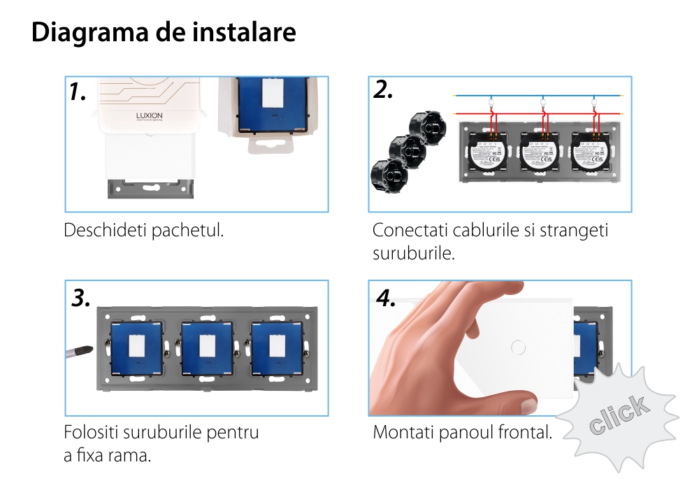 Intrerupator Simplu + Simplu + Simplu cu Touch din Sticla LUXION