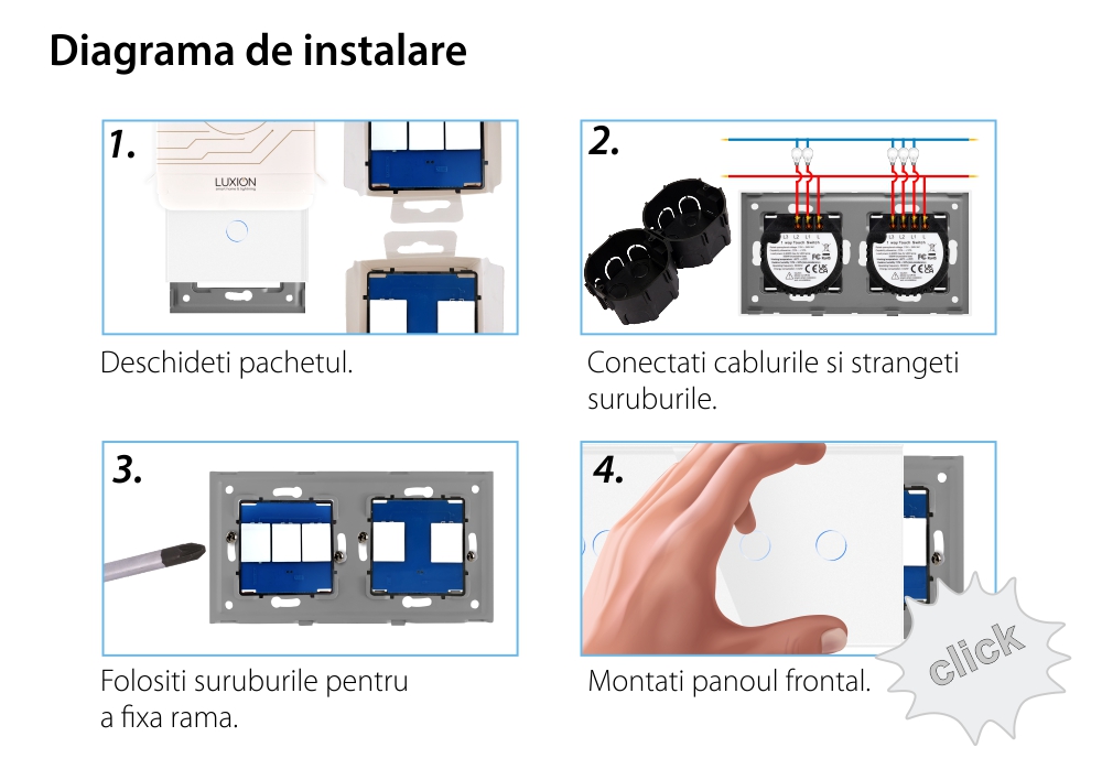 Intrerupator Triplu + Dublu cu Touch din Sticla LUXION