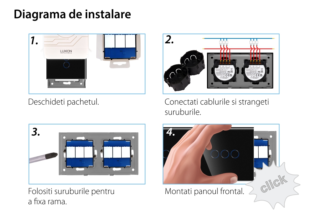 Intrerupator Triplu + Triplu cu Touch din Sticla LUXION