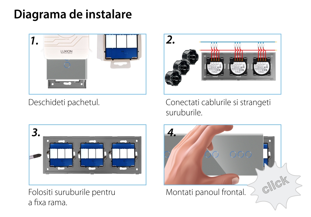 Intrerupator Triplu + Triplu + Triplu cu Touch din Sticla LUXION