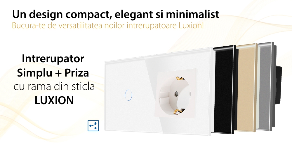 Intrerupator Simplu Cap Scara / Cruce + Priza cu Rama din Sticla LUXION