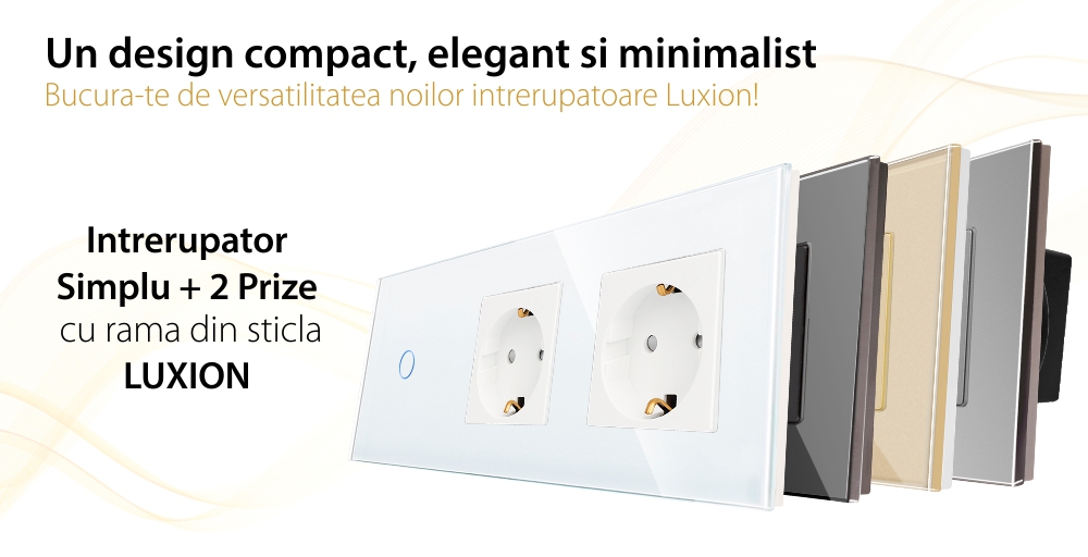 Intrerupator Simplu + 2 Prize cu Rama din Sticla LUXION