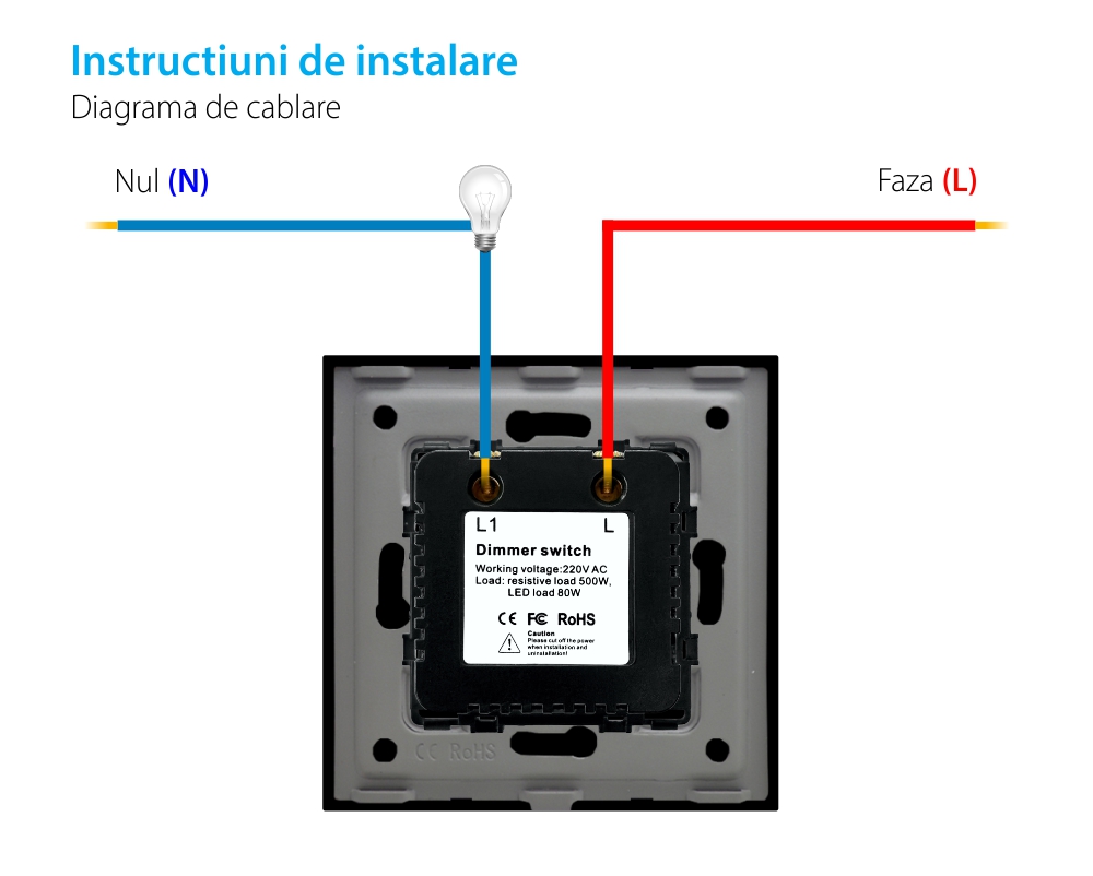 Intrerupator cu Variator Mecanic LUXION cu Rama din Sticla