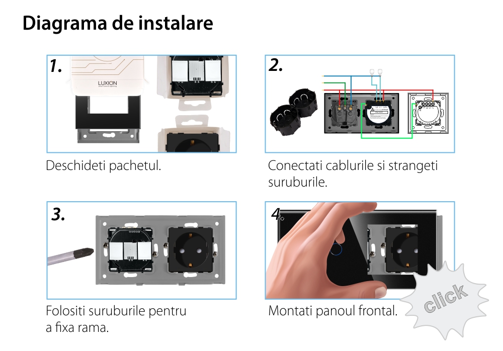 Intrerupator Dublu Cap Scara / Cruce + Priza cu Rama din Sticla LUXION