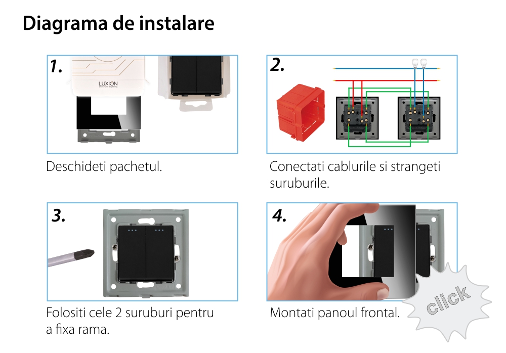 Intrerupator Dublu Cap Scara Mecanic LUXION cu Rama din Sticla