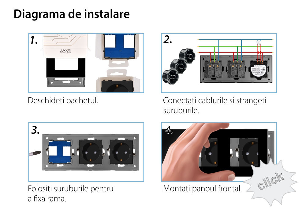 Intrerupator Dublu + 2 Prize cu Rama din Sticla LUXION