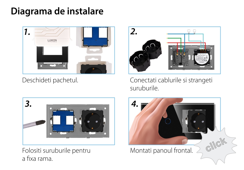 Intrerupator Dublu + Priza cu Rama din Sticla LUXION