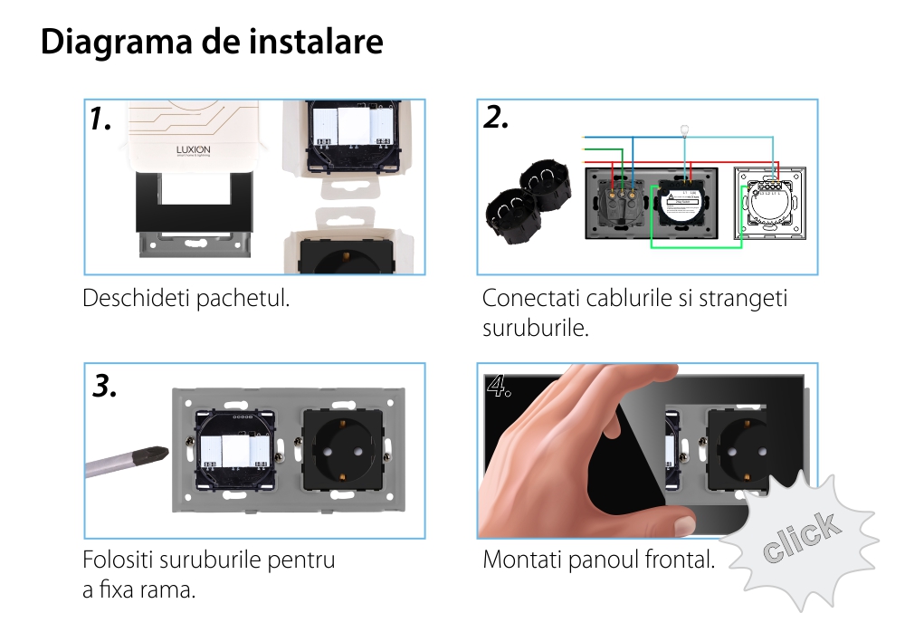 Intrerupator Simplu Cap Scara / Cruce + Priza cu Rama din Sticla LUXION