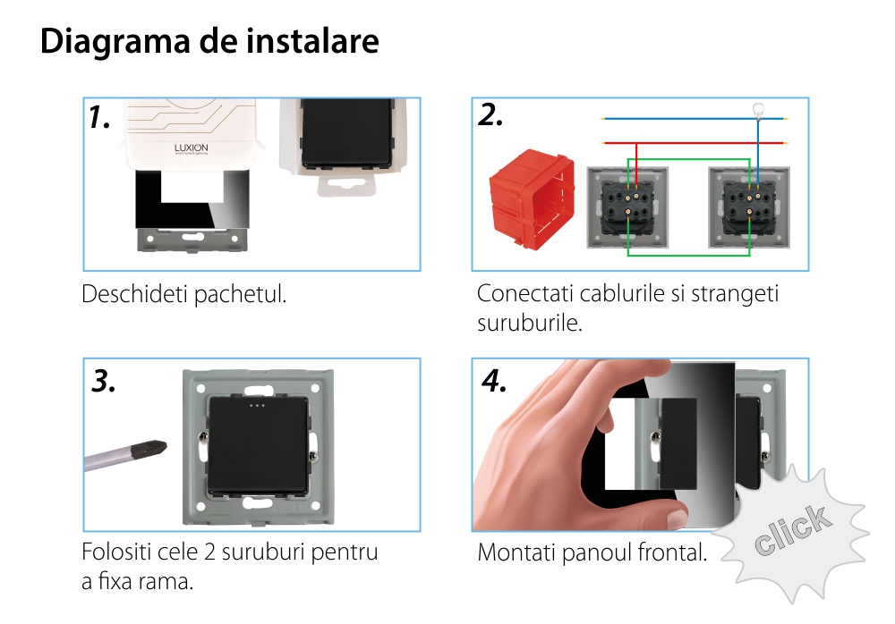 Intrerupator Simplu Cap Scara Mecanic LUXION cu Rama din Sticla