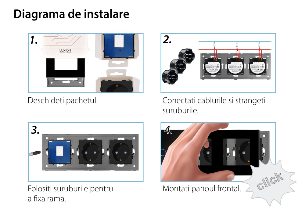 Intrerupator Simplu + 2 Prize cu Rama din Sticla LUXION