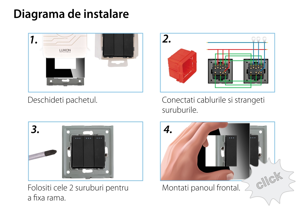 Intrerupator Triplu Cap Scara Mecanic LUXION cu Rama din Sticla