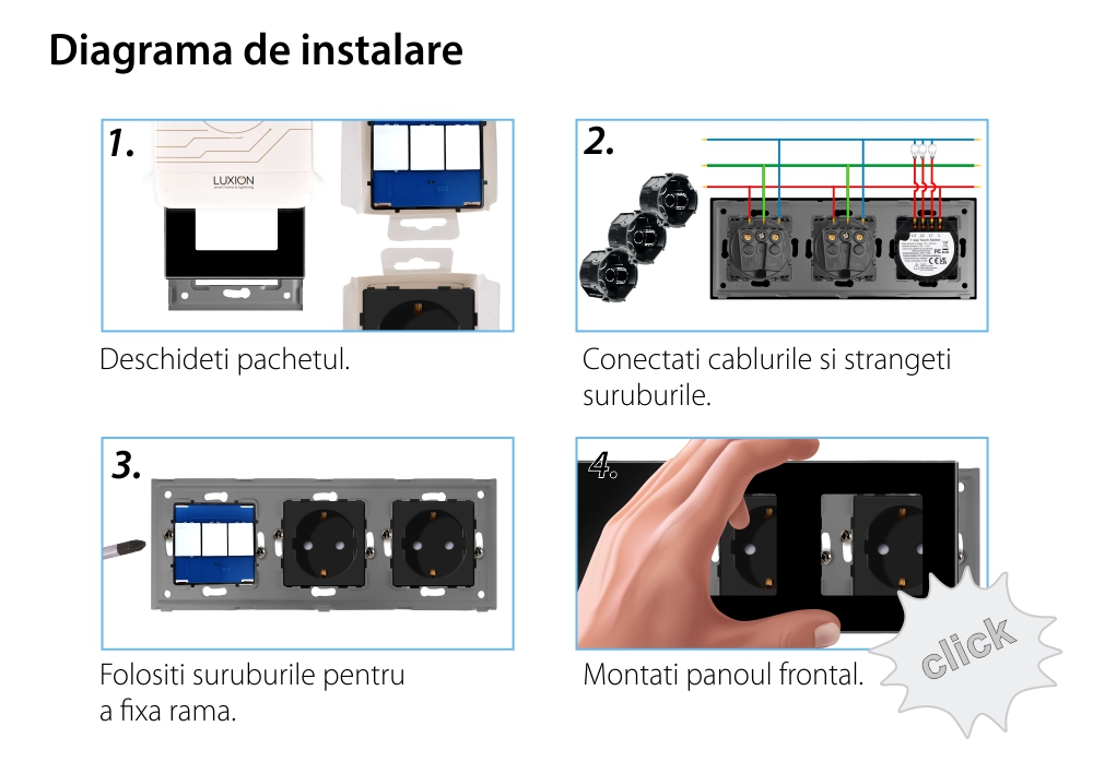 Intrerupator Triplu + 2 Prize cu Rama din Sticla LUXION