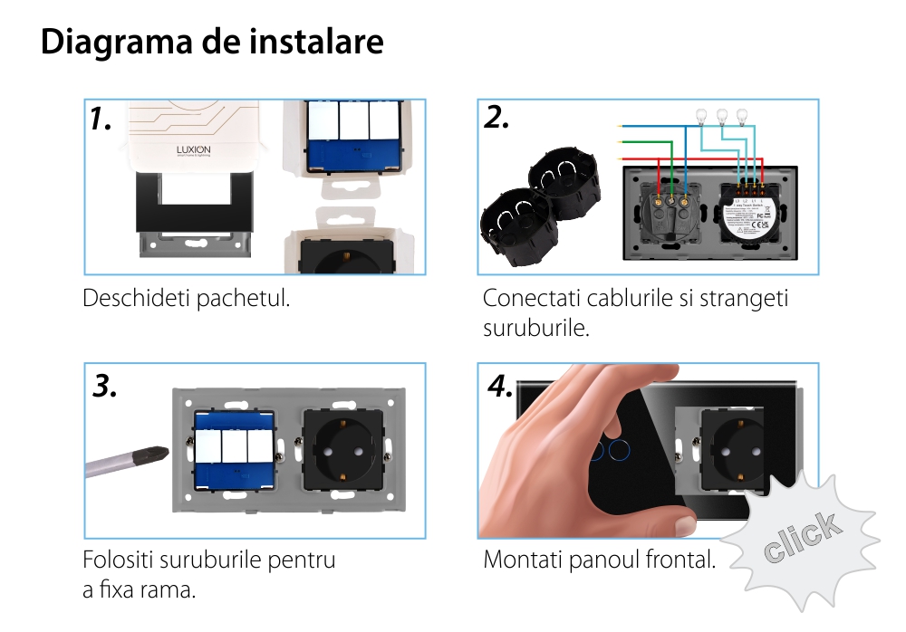 Intrerupator Triplu + Priza cu Rama din Sticla LUXION