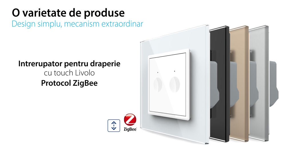 Intrerupator Draperie cu Touch LIVOLO cu Rama din Sticla, Protocol ZigBee