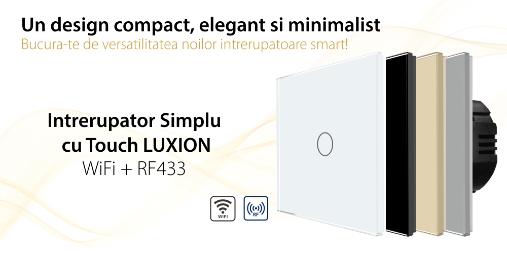 Intrerupator Simplu Wi-Fi + RF433 cu Touch din Sticla LUXION