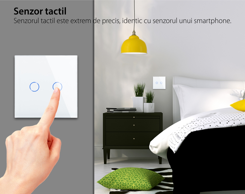 Intrerupator Dublu Wi-Fi + RF433 cu Touch din Sticla LUXION