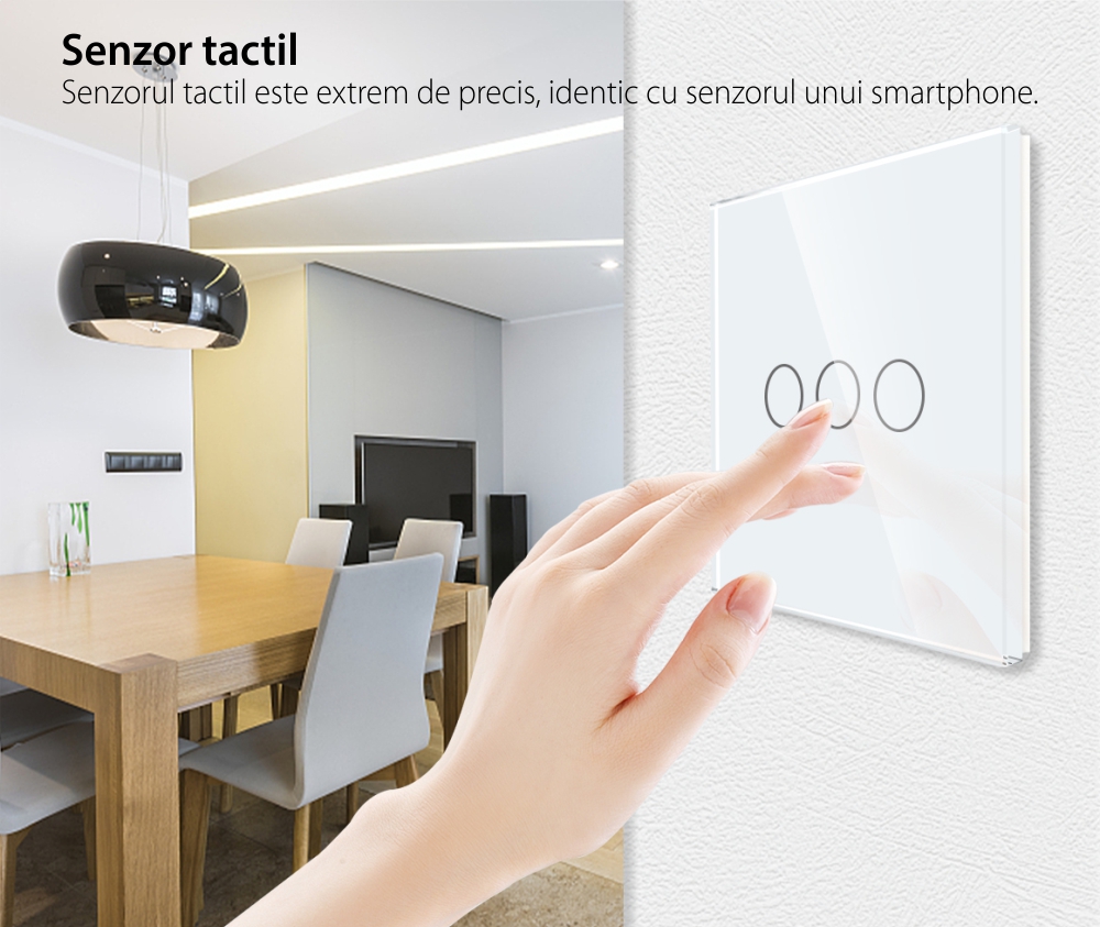 Intrerupator Triplu Wi-Fi + RF433 cu Touch din Sticla LUXION