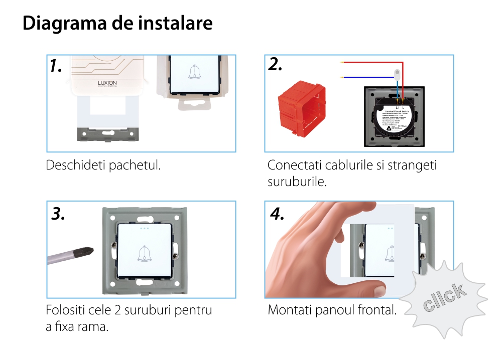 Buton de Sonerie Mecanic LUXION cu Rama din Sticla