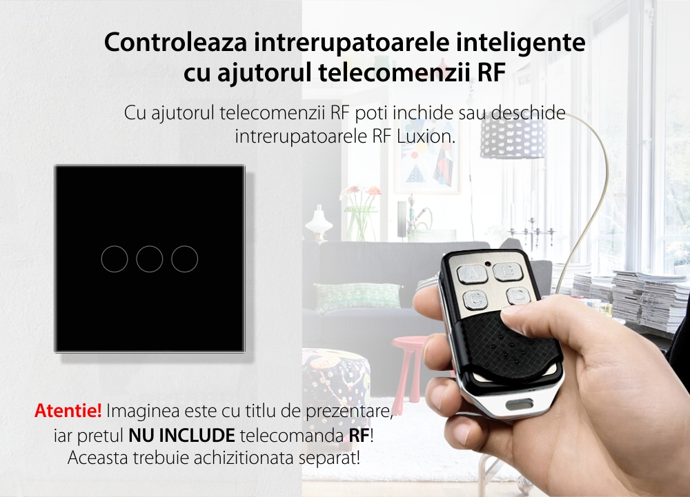 Intrerupator Triplu Wi-Fi + RF433 cu Touch din Sticla LUXION