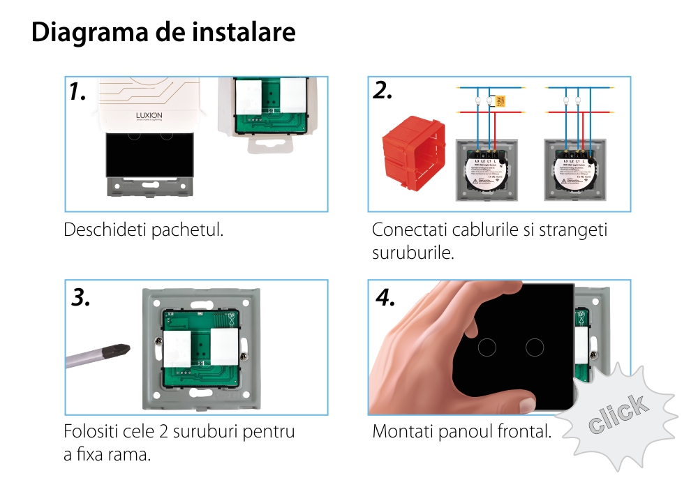 Intrerupator Dublu Wi-Fi + RF433 cu Touch din Sticla LUXION