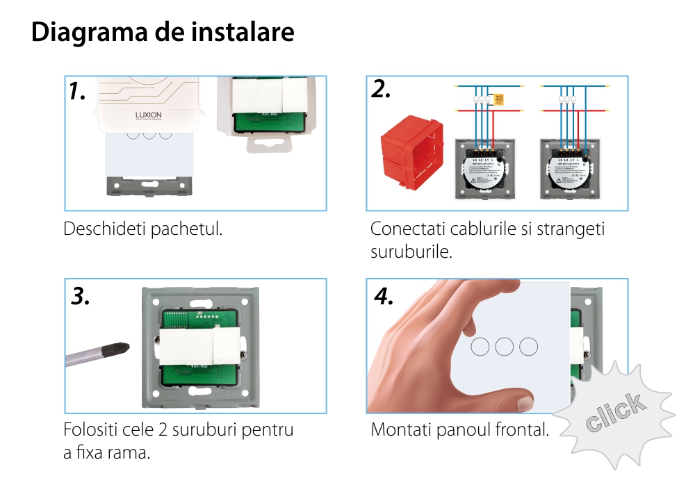 Intrerupator Triplu Wi-Fi + RF433 cu Touch din Sticla LUXION