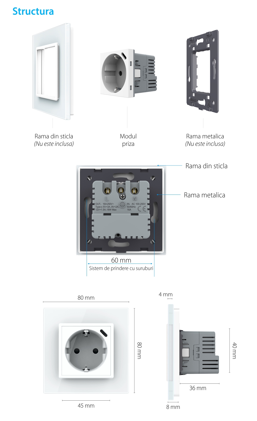 Modul Priza Schuko + USB-C LIVOLO, Standard German – Serie Noua