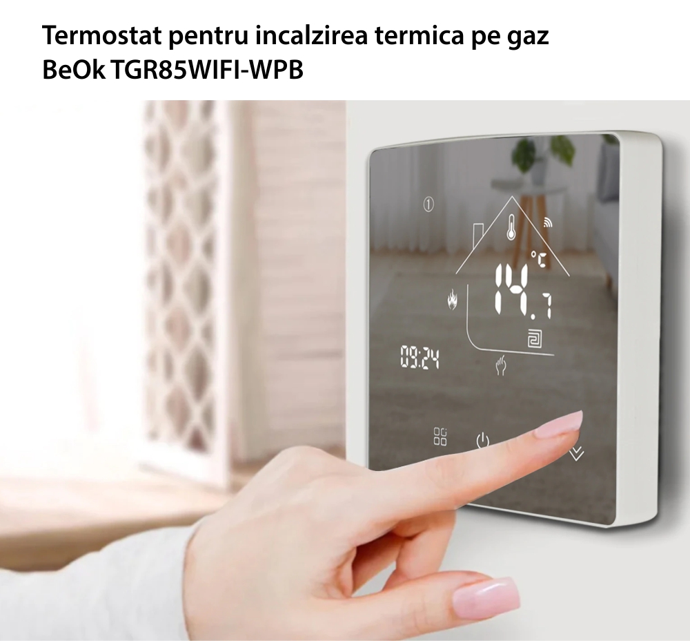 Termostat pentru incalzire termica pe gaz Beok TGR85-WIFI-WPB, Programare, Control aplicatie