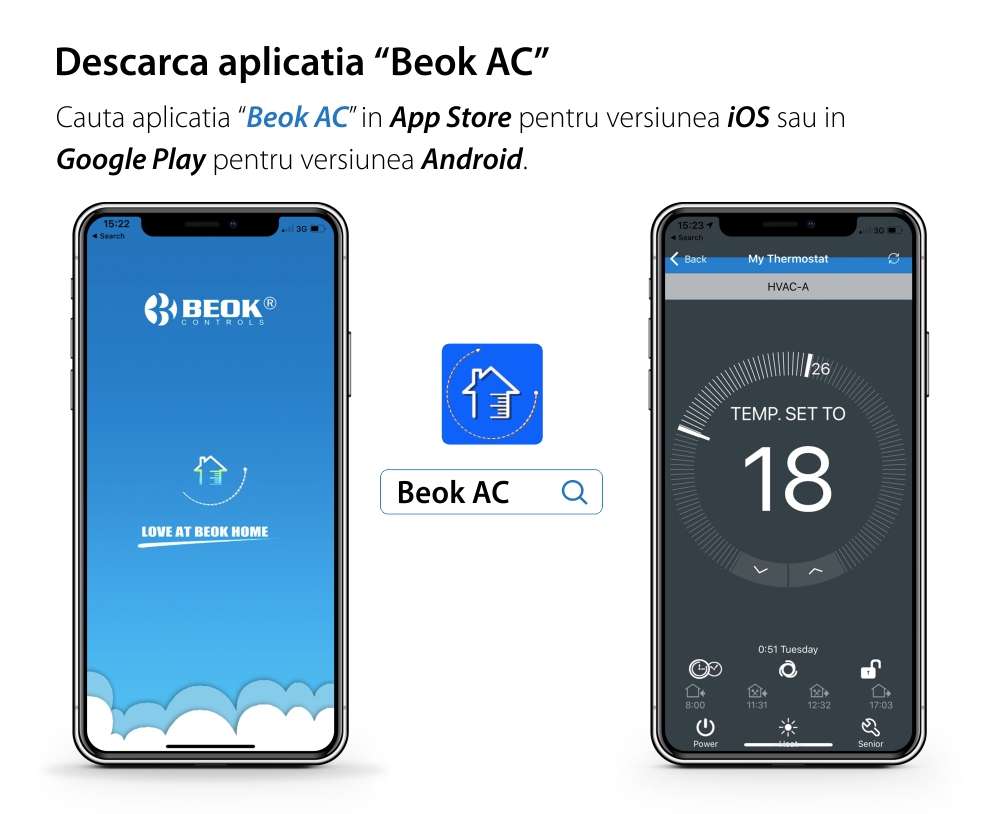 Termostat pentru aer conditionat Beok TDS21WIFI-AC4, Programare, Control aplicatie