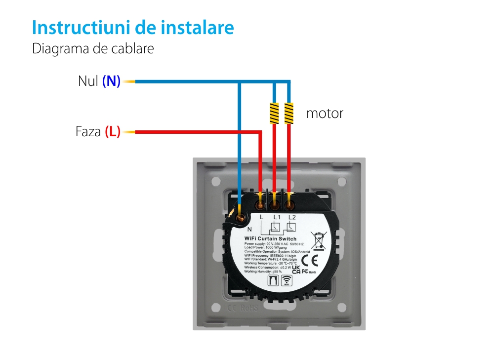 Intrerupator Wi-Fi Draperie cu Touch din Sticla LUXION