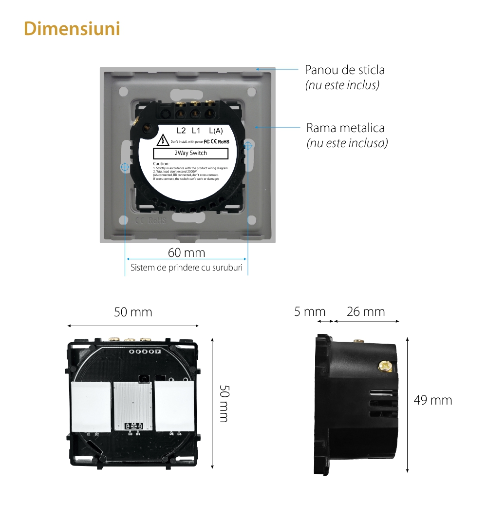 Modul Intrerupator Dublu Cap Scara cu Touch LUXION