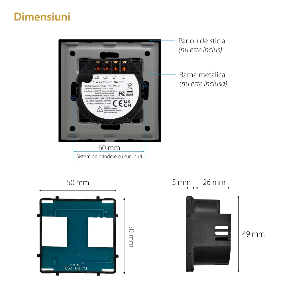 Modul Intrerupator Triplu din Silicon cu Touch LUXION