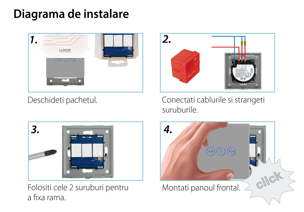 Intrerupator Wi-Fi Draperie cu Touch din Sticla LUXION