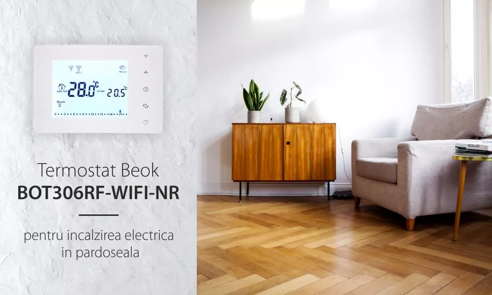 Termostat pentru incalzirea termica in pardoseala BeOk BOT306RF-WIFI-NR