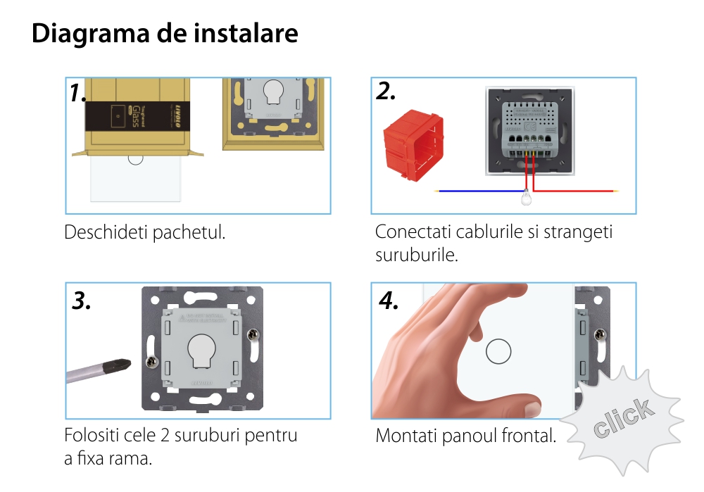 Intrerupator Simplu Wireless si Variator LIVOLO cu Touch Din Sticla – Serie Noua