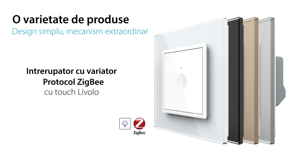 Intrerupator Simplu cu Variator si Touch LIVOLO cu Rama Din Sticla, Protocol Zigbee, Alb