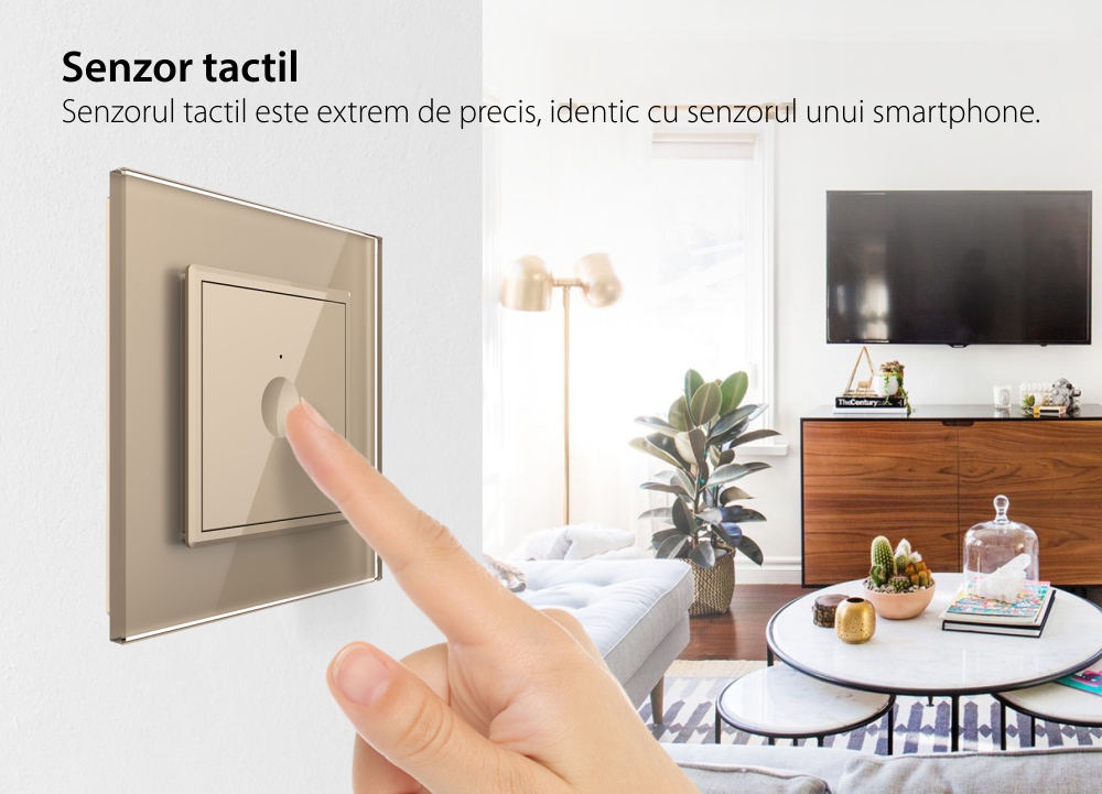 Intrerupator Simplu cu Variator si Touch LIVOLO cu Rama Din Sticla, Protocol Zigbee, Alb