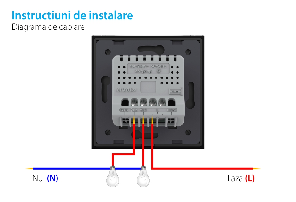 Intrerupator Dublu Wireless si Variator LIVOLO cu Touch Din Sticla – Serie Noua