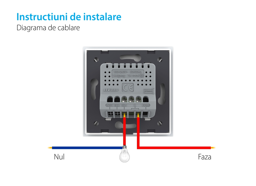 Intrerupator Simplu cu Variator si Touch LIVOLO cu Rama Din Sticla, Protocol Zigbee, Alb