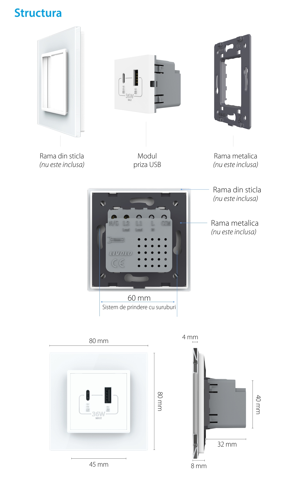 Modul Priza USB-A + USB-C LIVOLO – Serie Noua