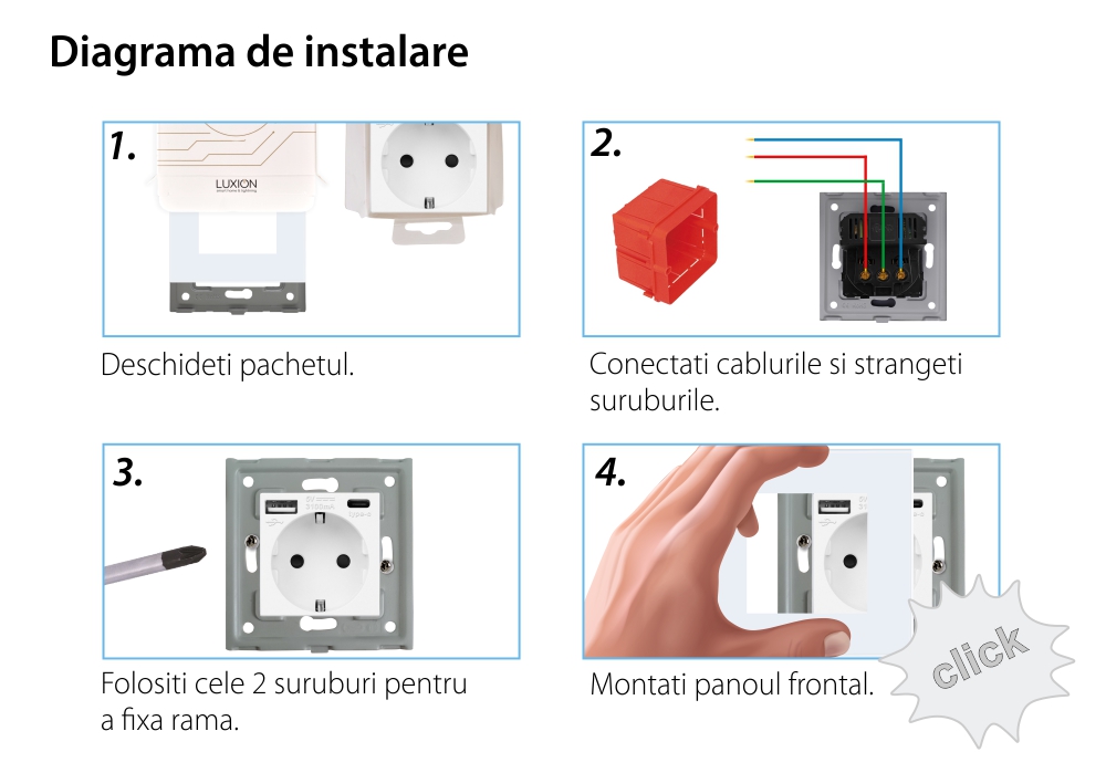 Modul Priza Simpla + USB-A + USB-C LUXION