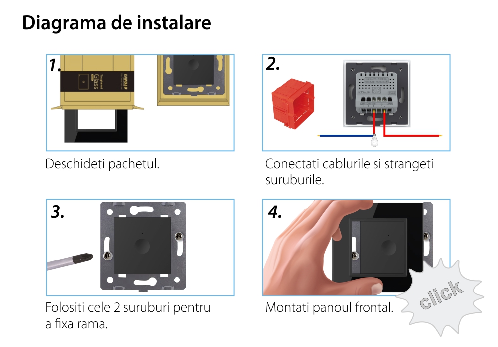 Intrerupator Simplu cu Variator si Touch LIVOLO cu Rama Din Sticla, Protocol Zigbee, Alb