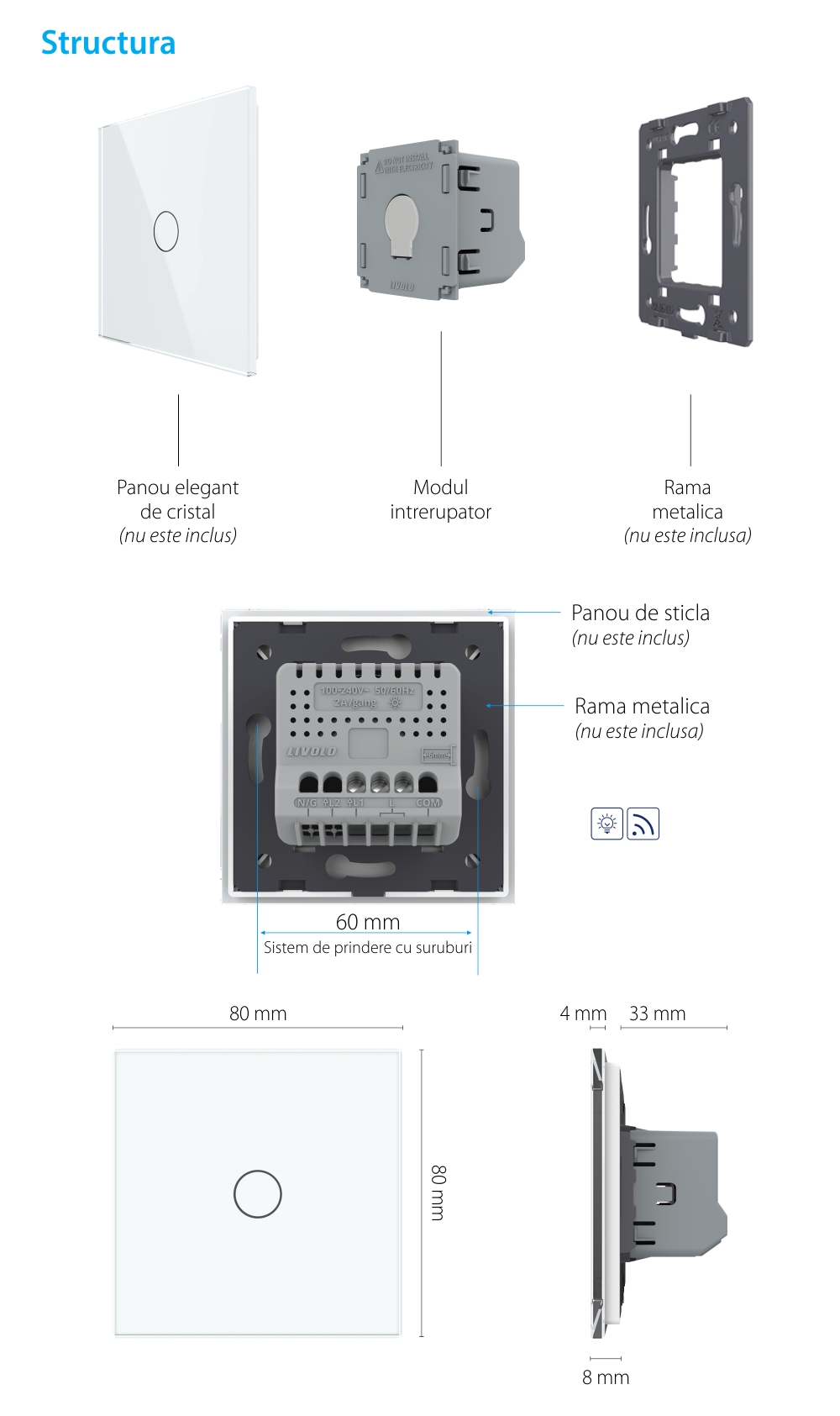 Modul Intrerupator Simplu Wireless cu Variator cu Touch LIVOLO – Serie Noua