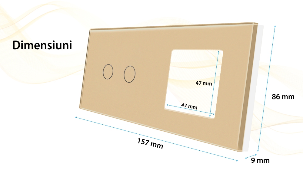 Panou Intrerupator Dublu cu Touch si Priza Simpla Din Sticla LUXION