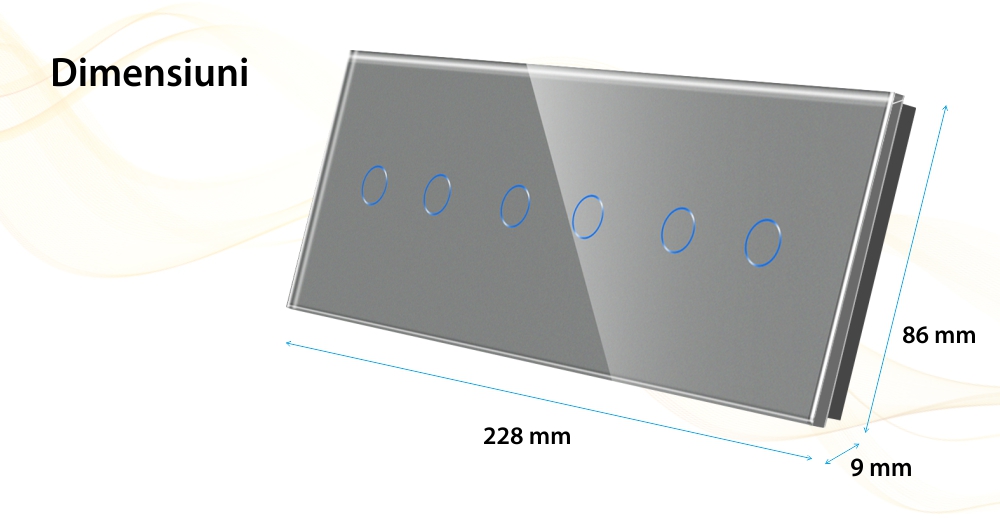 Panou Intrerupator Dublu + Dublu + Dublu cu Touch Din Sticla LUXION