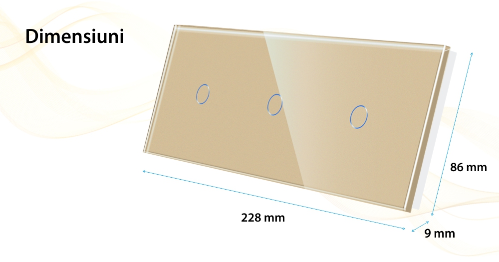 Panou Intrerupator Simplu + Simplu + Simplu cu Touch Din Sticla LUXION